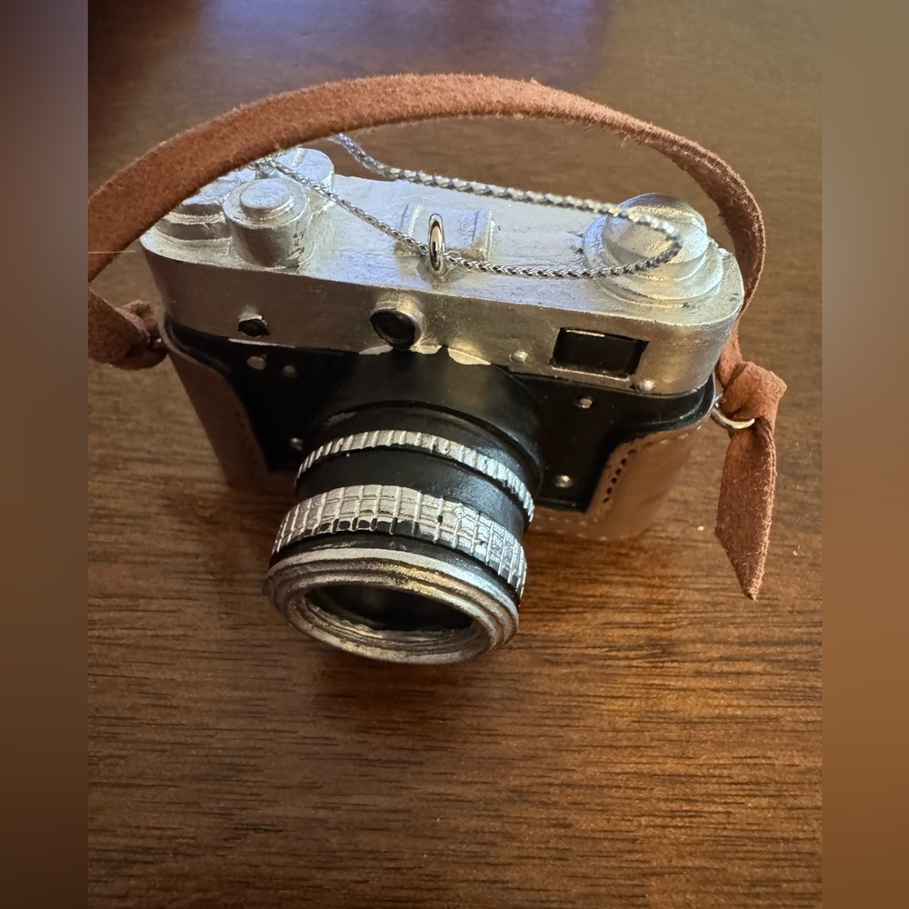 Retro Silver and Black Camera Christmas Ornament